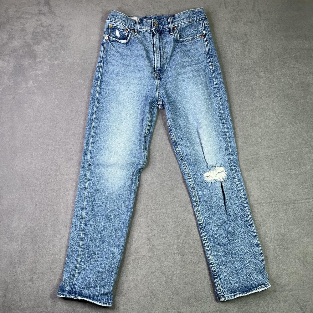 Gap Sky High Cheeky Straight Jeans Indigo Blue Distressed High Rise Women 28 6R